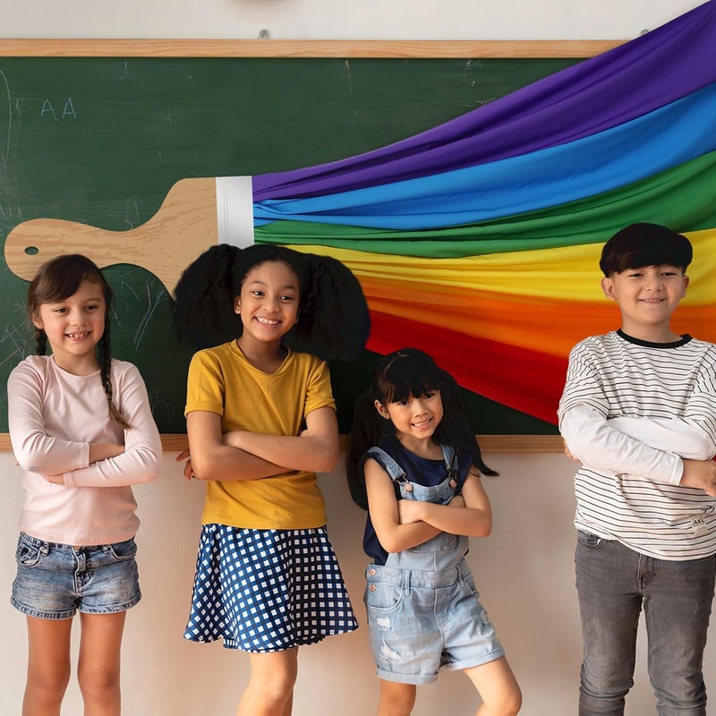 Mindsoft 85 Inches 3D Art Painting Classroom Wall Decor Rainbow Bulletin Board Decorations Set DIY Paint Brush Cutout Rainbow Cloth Back to School Decorations for First Day of School Chalkboard Wall - Image 5